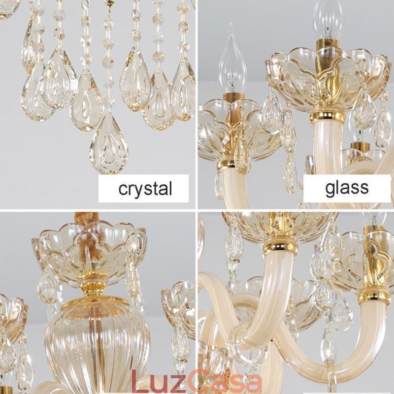 Elegante lustre de cristal europeu cor conhaque luz de teto corpo de vidro camada dupla 12 + 6 luzes