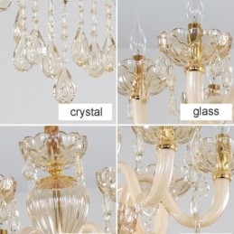 Lindo lustre de cristal europeu cor conhaque luz de teto corpo de vidro 8 luzes