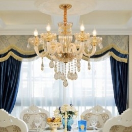 Lindo lustre de cristal europeu cor conhaque luz de teto corpo de vidro 8 luzes