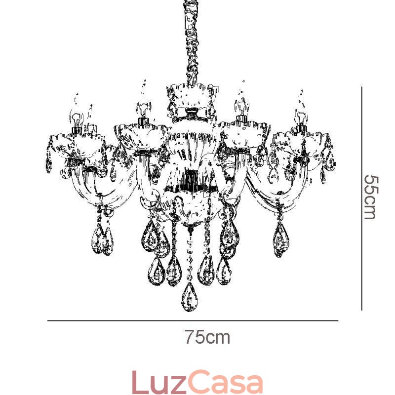 Lindo lustre de cristal europeu cor conhaque luz de teto corpo de vidro 8 luzes