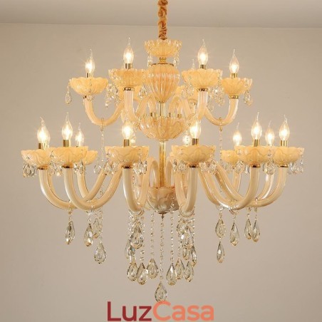 Lustre de cristal luxuoso europeu cor conhaque lâmpada de teto corpo de vidro camada dupla 12 + 6 luzes Lustre de cristal luxuoso europeu cor conhaque lâmpada de teto corpo de vidro camada dupla 12 + 6 luzes