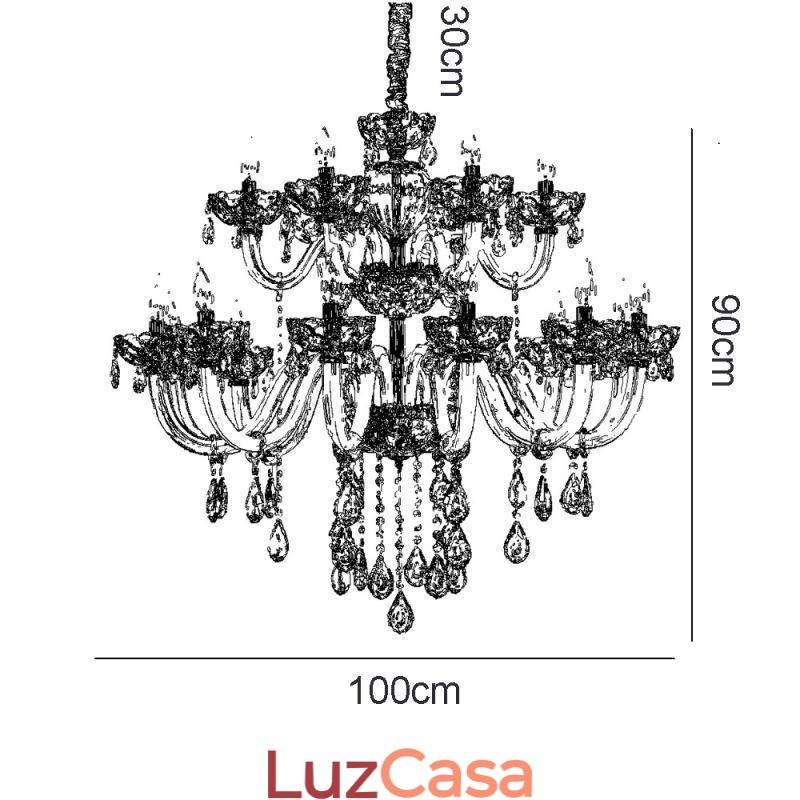 Lustre de cristal luxuoso europeu cor conhaque lâmpada de teto corpo de vidro camada dupla 12 + 6 luzes