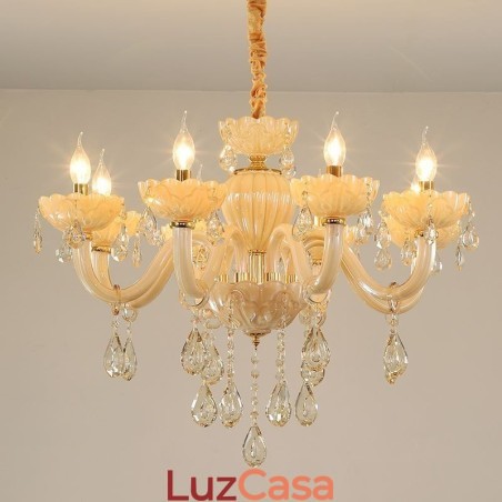 Atraente lustre de cristal europeu cor conhaque luminária de teto corpo de vidro 8 luzes Atraente lustre de cristal europeu cor conhaque luminária de teto corpo de vidro 8 luzes
