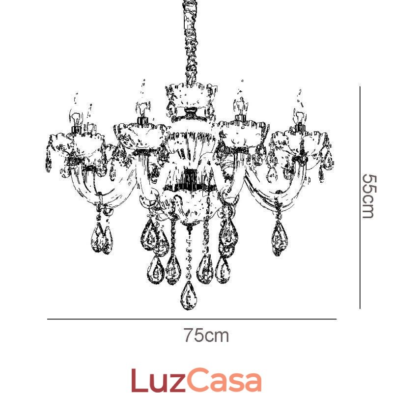 Atraente lustre de cristal europeu cor conhaque luminária de teto corpo de vidro 8 luzes