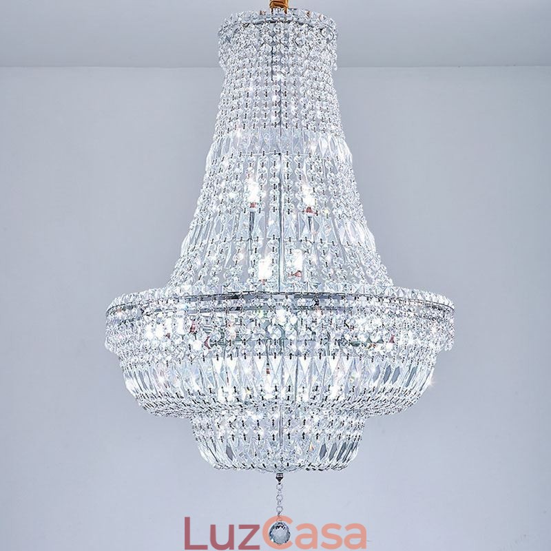 Lustre de cristal retrô americano de luxo com luz de teto de cristal com 18 luzes
