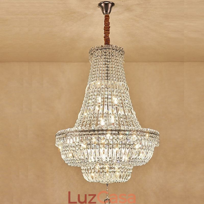 Lustre de cristal retrô americano de luxo com luz de teto de cristal com 18 luzes
