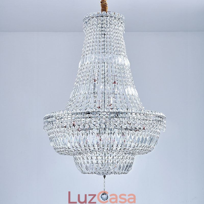 Lustre de cristal retrô americano de luxo com luz de teto de cristal com 18 luzes