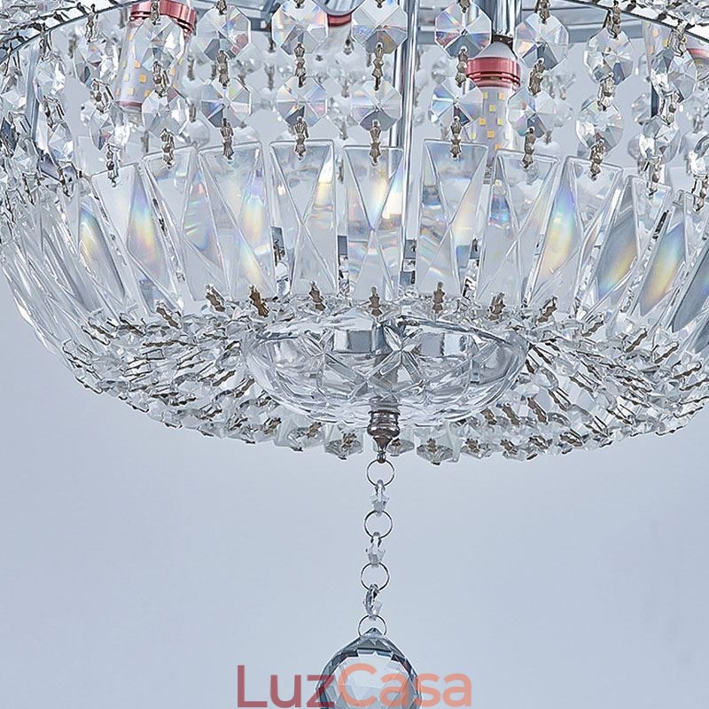 Lustre de cristal retrô americano de luxo com luz de teto de cristal com 18 luzes