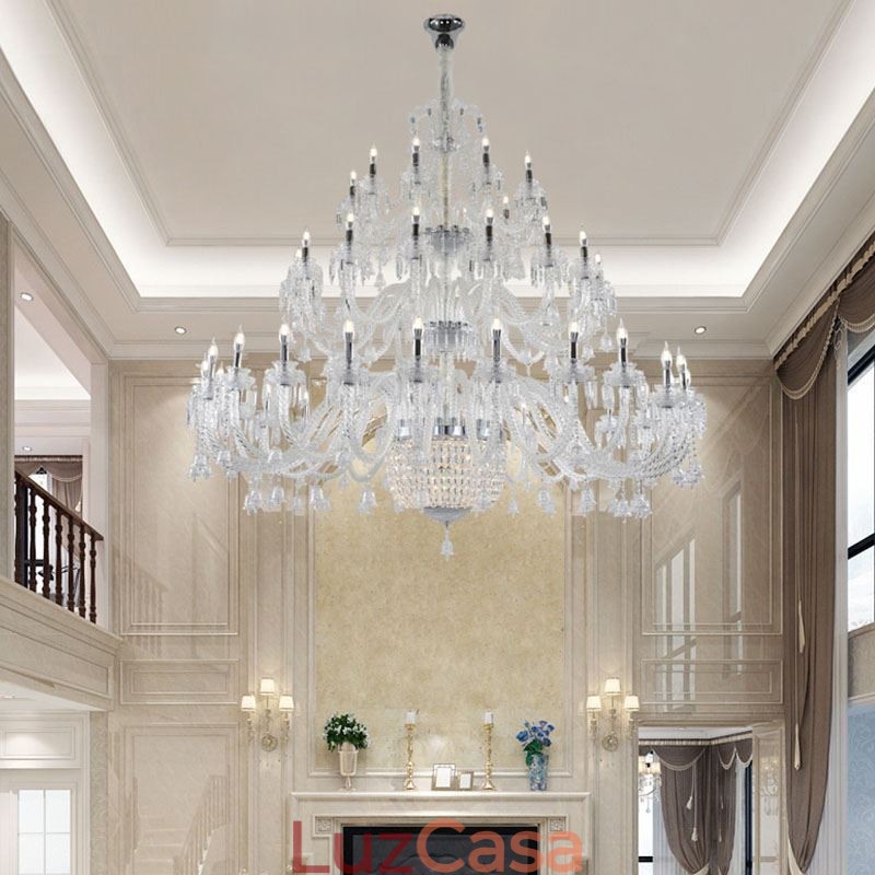 Lustre de cristal europeu decoração luz de teto com 50 luzes