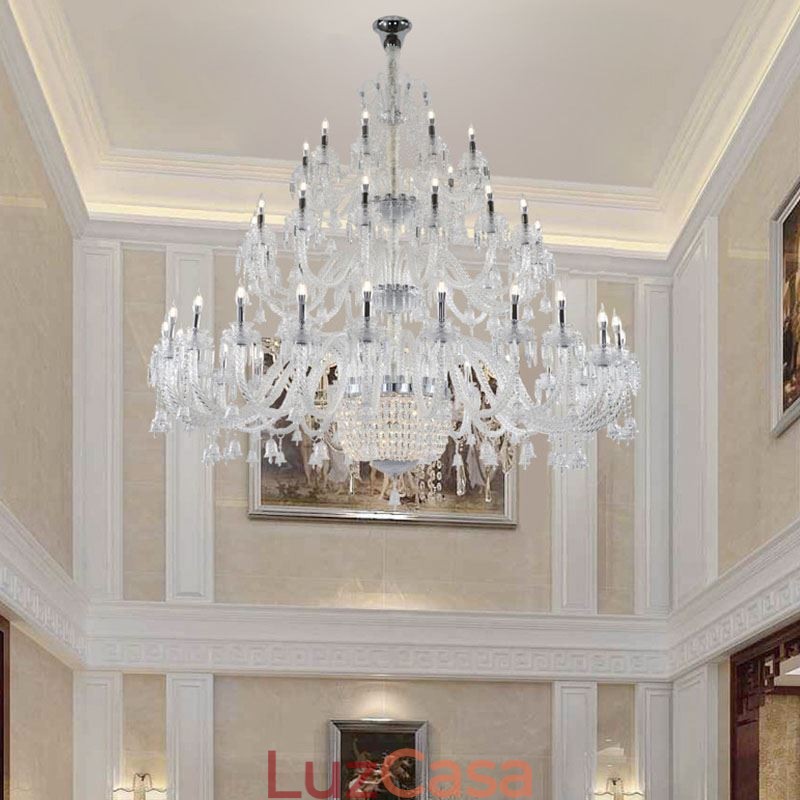 Lustre de cristal europeu decoração luz de teto com 50 luzes
