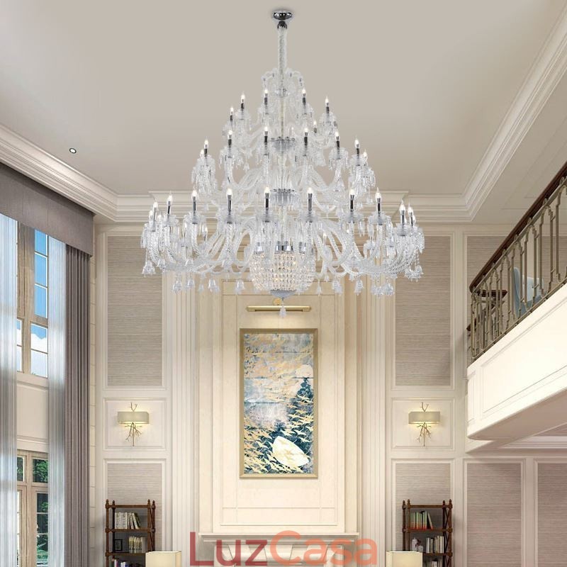 Lustre de cristal europeu decoração luz de teto com 50 luzes
