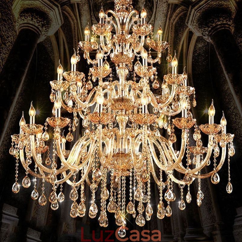 Lustre de cristal europeu, luz de teto de luxo com 30 luzes