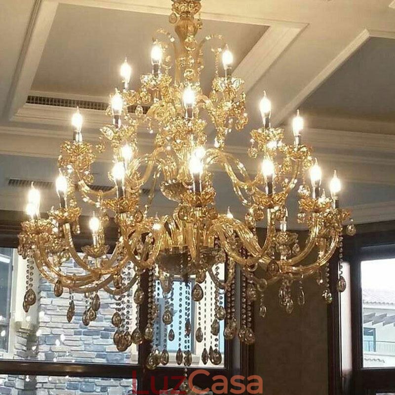 Lustre de cristal europeu, luz de teto de luxo com 30 luzes