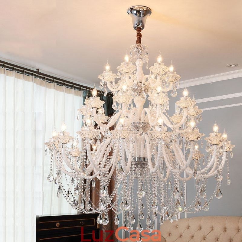 Lustre de cristal europeu com 32 luzes, decoração de luxo, luz de teto