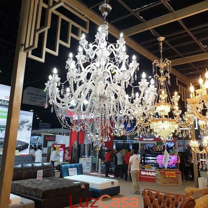 Lustre de cristal europeu com 32 luzes, decoração de luxo, luz de teto