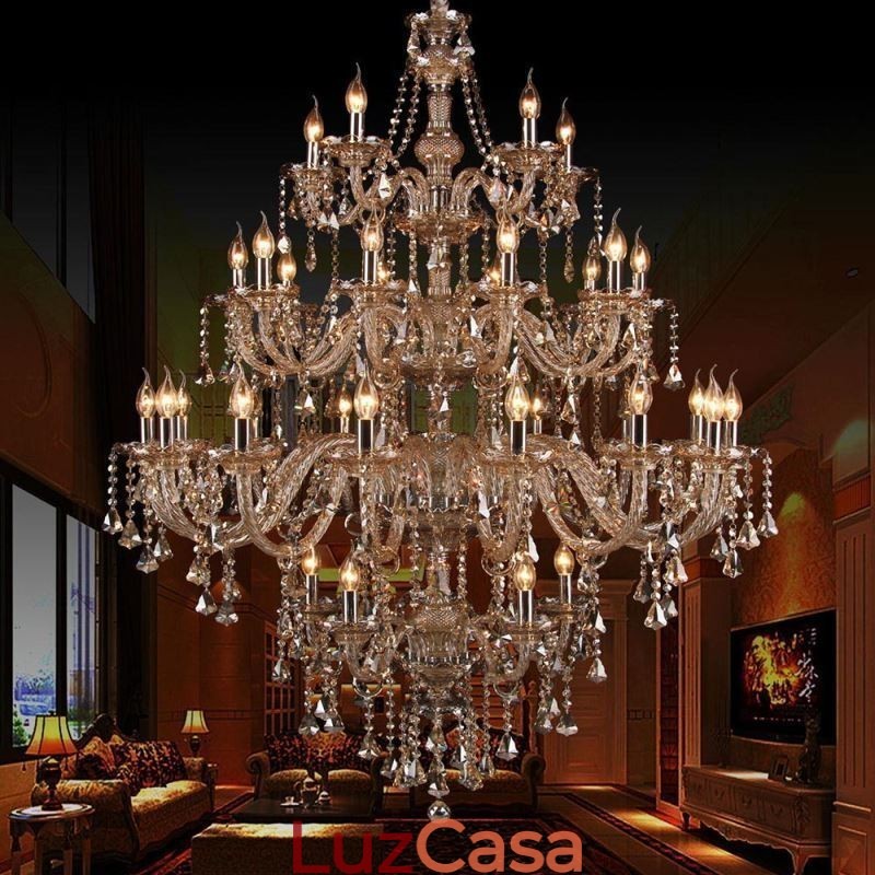 Lustre de cristal conhaque com 35 luzes
