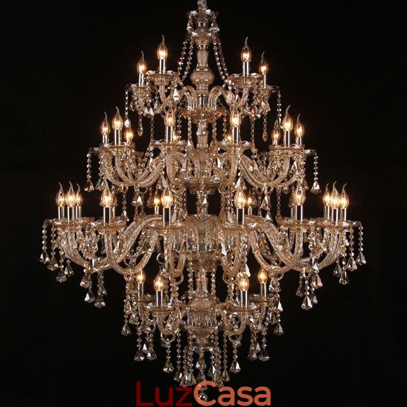Lustre de cristal conhaque com 35 luzes