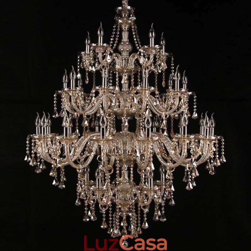 Lustre de cristal conhaque com 35 luzes