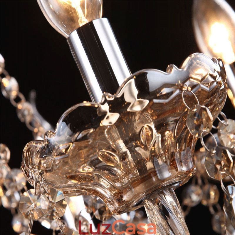 Lustre de cristal conhaque com 35 luzes