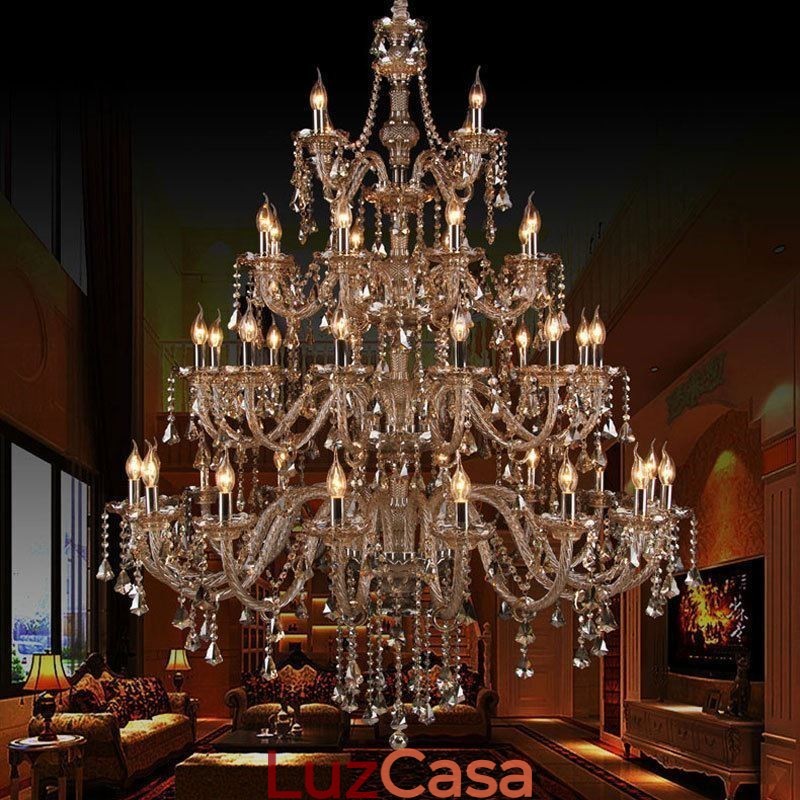 Lustre de cristal europeu cor conhaque luz de teto com 40 luzes