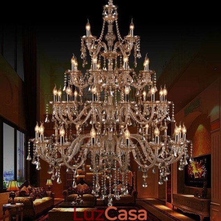 Lustre de cristal europeu cor conhaque luz de teto com 40 luzes Lustre de cristal europeu cor conhaque luz de teto com 40 luzes