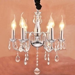 Luminária pendente de cristal com 6 luzes em formato de vela