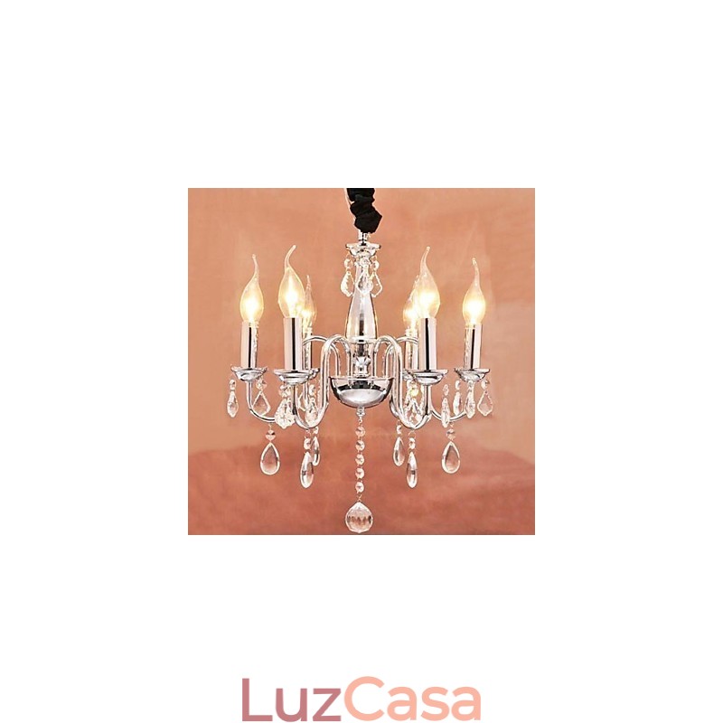Luminária pendente de cristal com 6 luzes em formato de vela