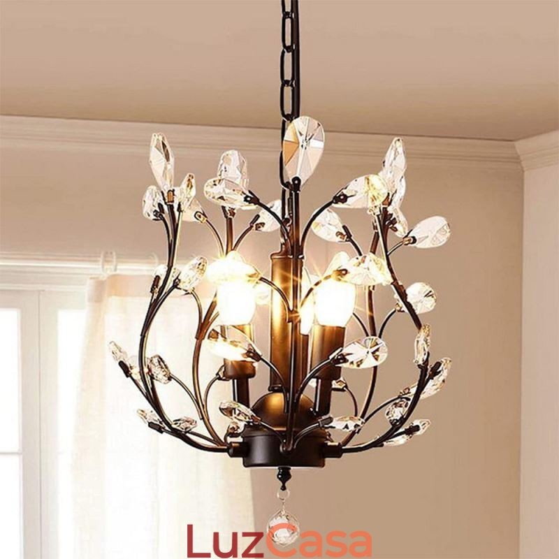 Lustre retrô preto de cristal para teto