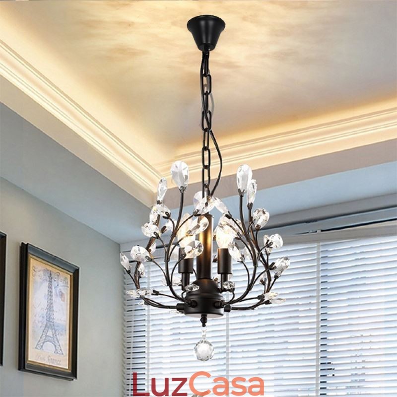 Lustre retrô preto de cristal para teto