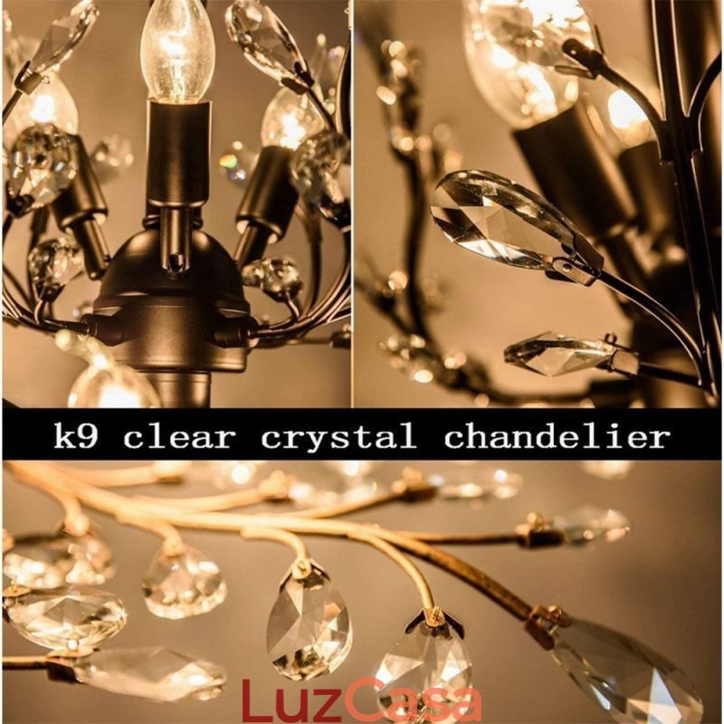 Lustre retrô preto de cristal para teto