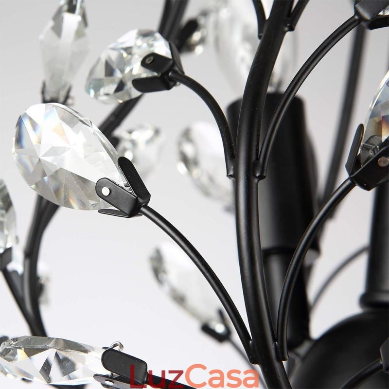 Lustre retrô preto de cristal para teto