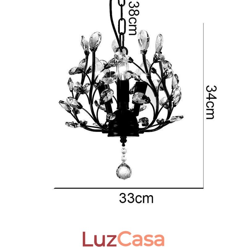 Lustre retrô preto de cristal para teto