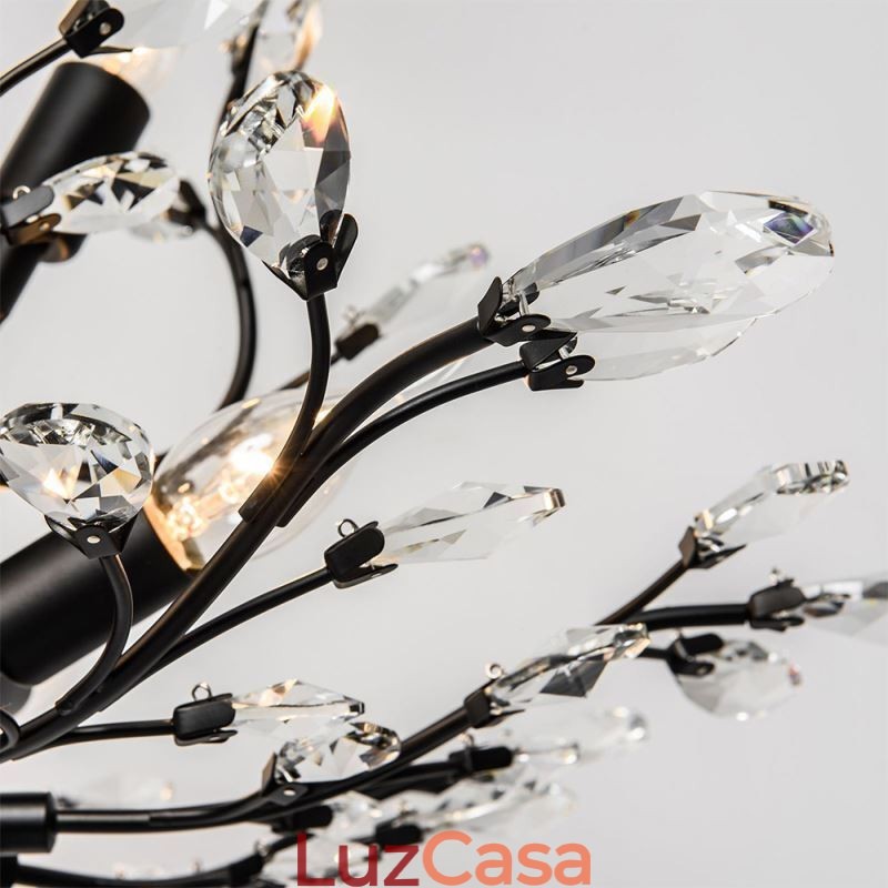Lustre retrô preto de cristal para teto