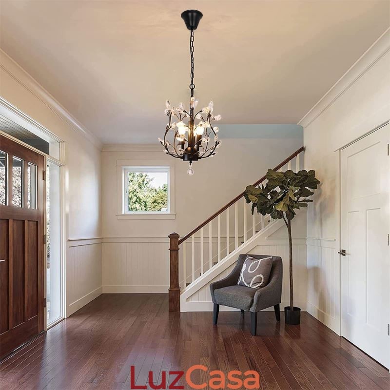 Lustre retrô preto de cristal para teto