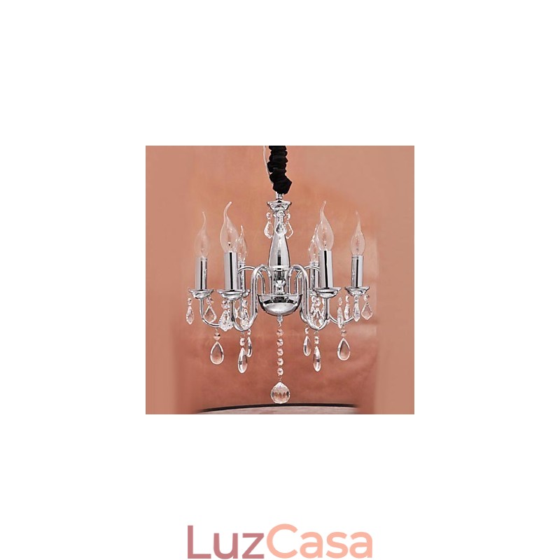 Luminária pendente de cristal com 6 luzes em formato de vela