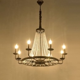 Lustre de vela de ferro preto com iluminação de pingente de cristal vintage