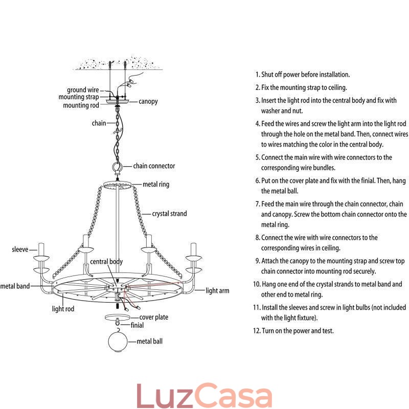 Lustre de vela de ferro preto com iluminação de pingente de cristal vintage