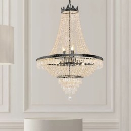 Lustre de cristal clássico estilo império preto luz pendente 9 luzes