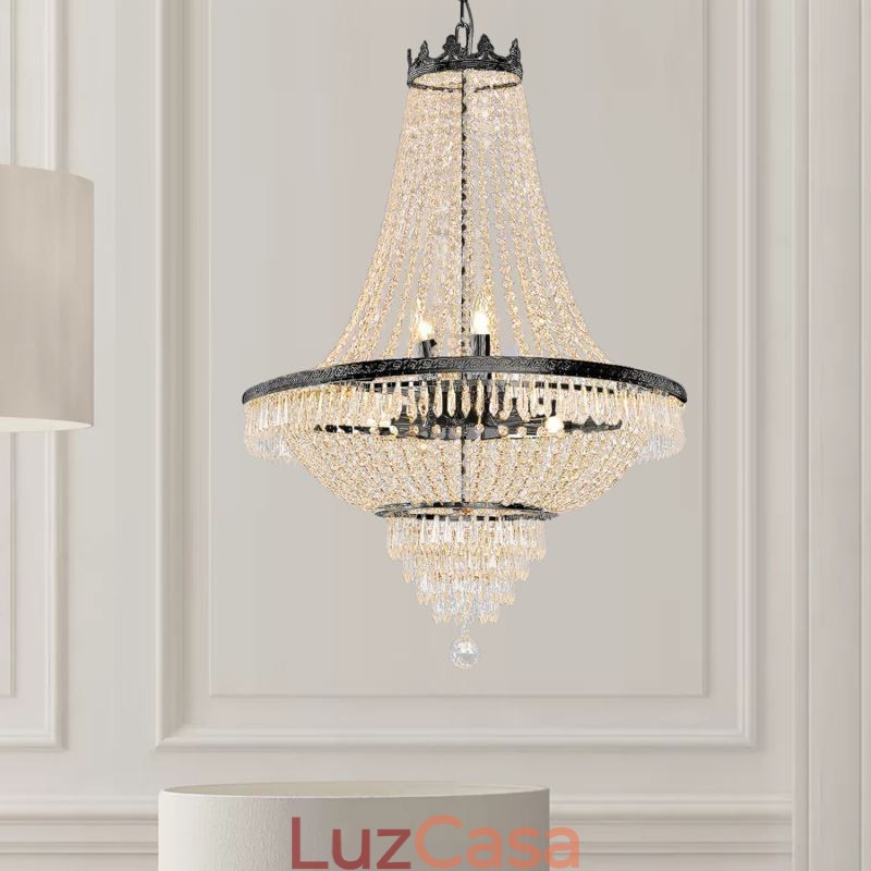 Lustre de cristal clássico estilo império preto luz pendente 9 luzes