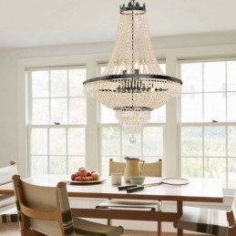 Lustre de cristal clássico estilo império preto luz pendente 9 luzes