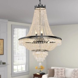Lustre de cristal clássico estilo império preto luz pendente 9 luzes
