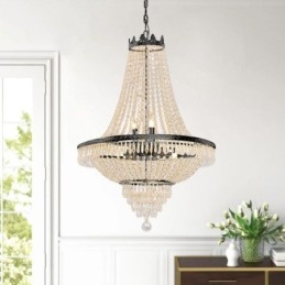 Lustre de cristal clássico estilo império preto luz pendente 9 luzes