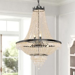Lustre de cristal clássico estilo império preto luz pendente 9 luzes