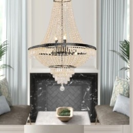 Lustre de cristal clássico estilo império preto luz pendente 9 luzes