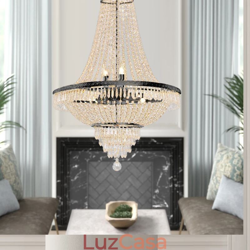 Lustre de cristal clássico estilo império preto luz pendente 9 luzes
