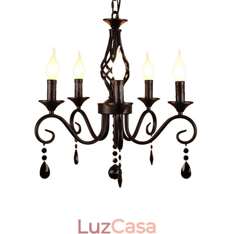 Lustre rústico de ferro forjado 5 luzes