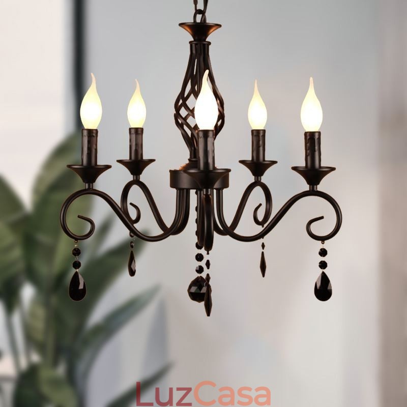 Lustre rústico de ferro forjado 5 luzes