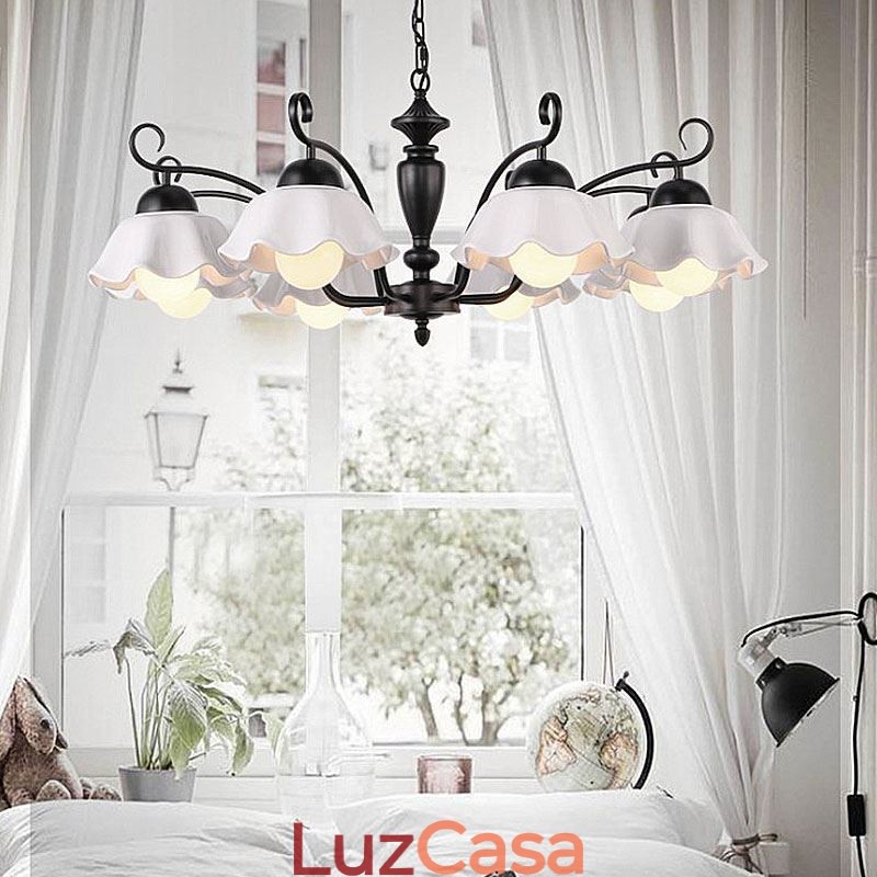 Luminária pendente nórdica de ferro em forma de flor, abajur de vidro, lustre