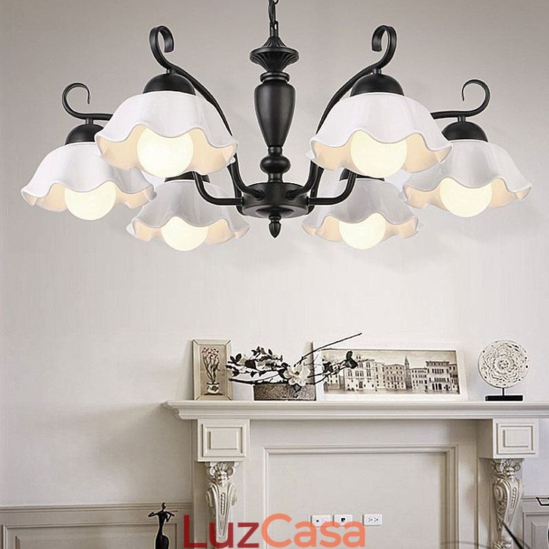 Luminária pendente nórdica de ferro em forma de flor, abajur de vidro, lustre