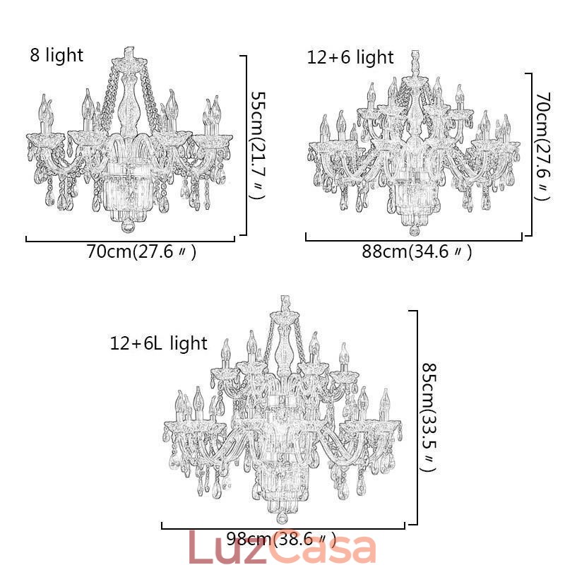 Grande lustre de cristal europeu clássico pingente luz